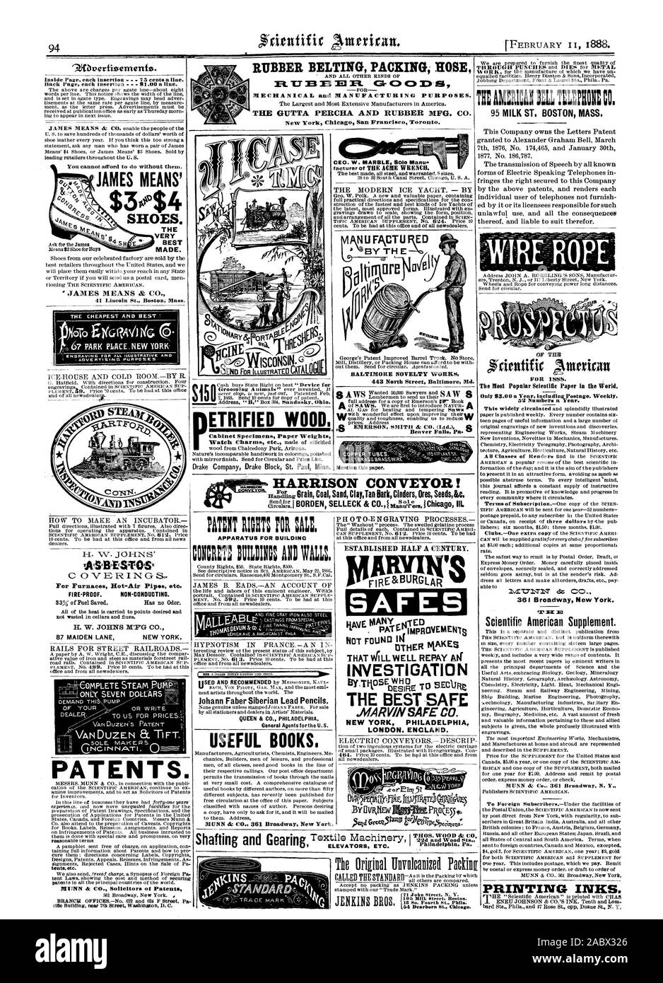 PATENTS. reasonable terms cific Building near 7th Street Washington RUBBER BELTING PACKING ROBE BALTIMORE NOVELTY WORKS 443 North Street Baltimore Md. Aitin SAFES am THAT WILL LL INVESTIGATION THE BEST SAFE NEW YORK PHILADELPHIA LONDON. ENGLAND. THE VERY BEST MADE. 9Jibpertisernenfo. Inside Page. each insertion - :5 cents aline. Back Page each insertion  91.00 a line. You cannot afford to do without them. JAMES MEANS $344 THE CHEAPEST AND BEST : Beaver Falls Fa. ` COPPER TUBES. Mention thls paper. .40rE1riz5t filITAZ-9544WAil.k3Yiiinan kti PROM(fhp; HARRISON CONVEYOR! PAMIT RIGHTS III Sta Stock Photo